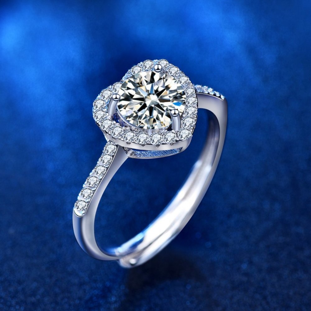 Certified 1ct. t.w. Diamond Moissanite Heart Halo Ring NEW - Picture 2 of 8